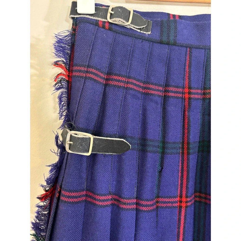 Loch Lomond Mill Vintage Scottish Wool Tartan Plaid Kilt Skirt Blue Red  Green 0